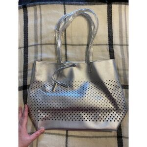 Rodan & Fields Branded Tote Bag Silver Square Cutout Design on Sides